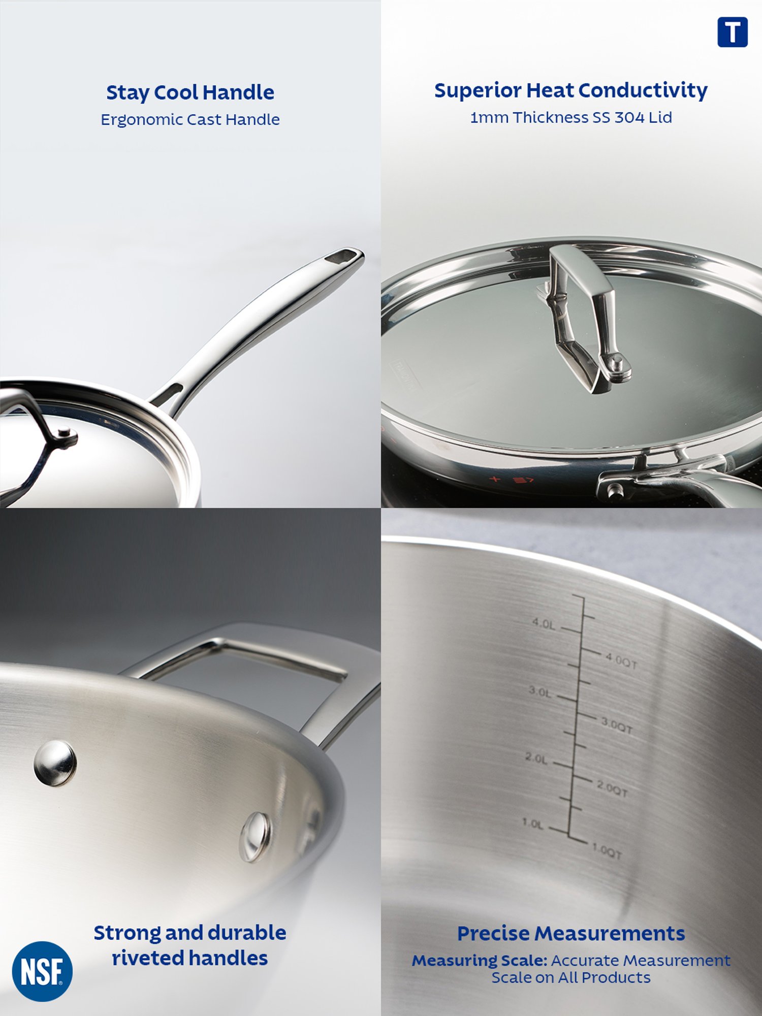 Tramontina Aeion Triply 24cm/2.8L Saute Pan with SS 304 Lid Stay Cool Handle NSF Certified