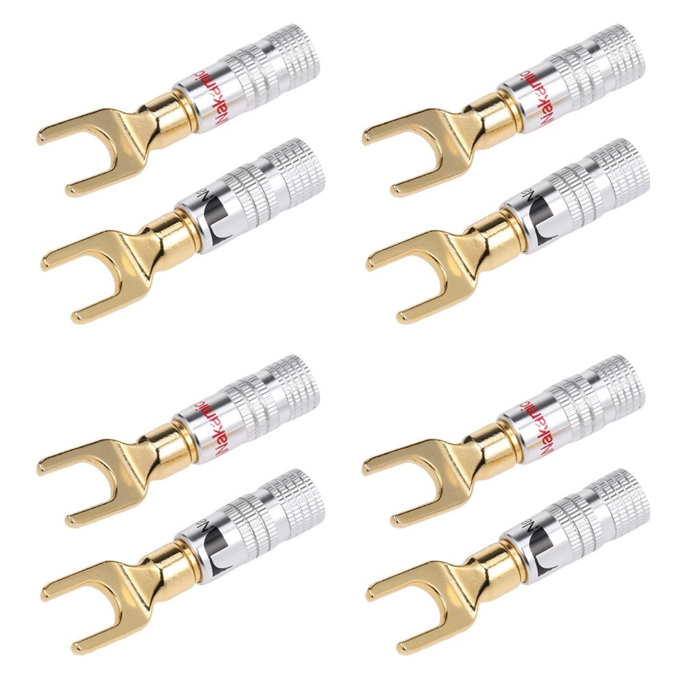 Y Spade Speaker Plugs Wire Connector Audio Loudspeaker Connector Amplifier Adapter Left and Right Channels Gold Plated Speaker Plug