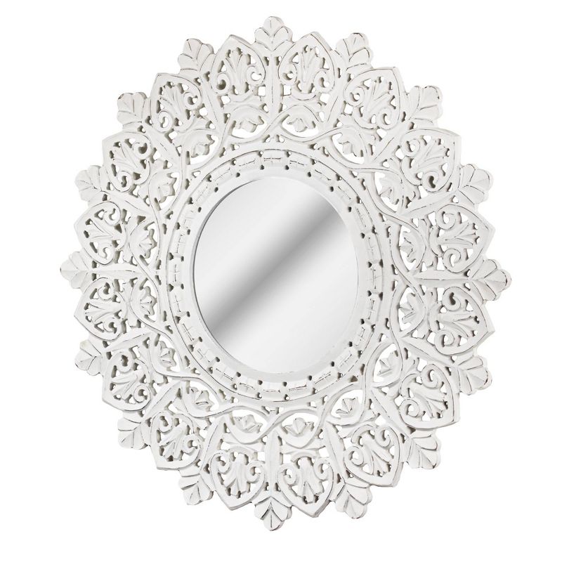 Hand Carved Wood Medallion Sunburst Accent Mirror White - Crystal Art Gallery