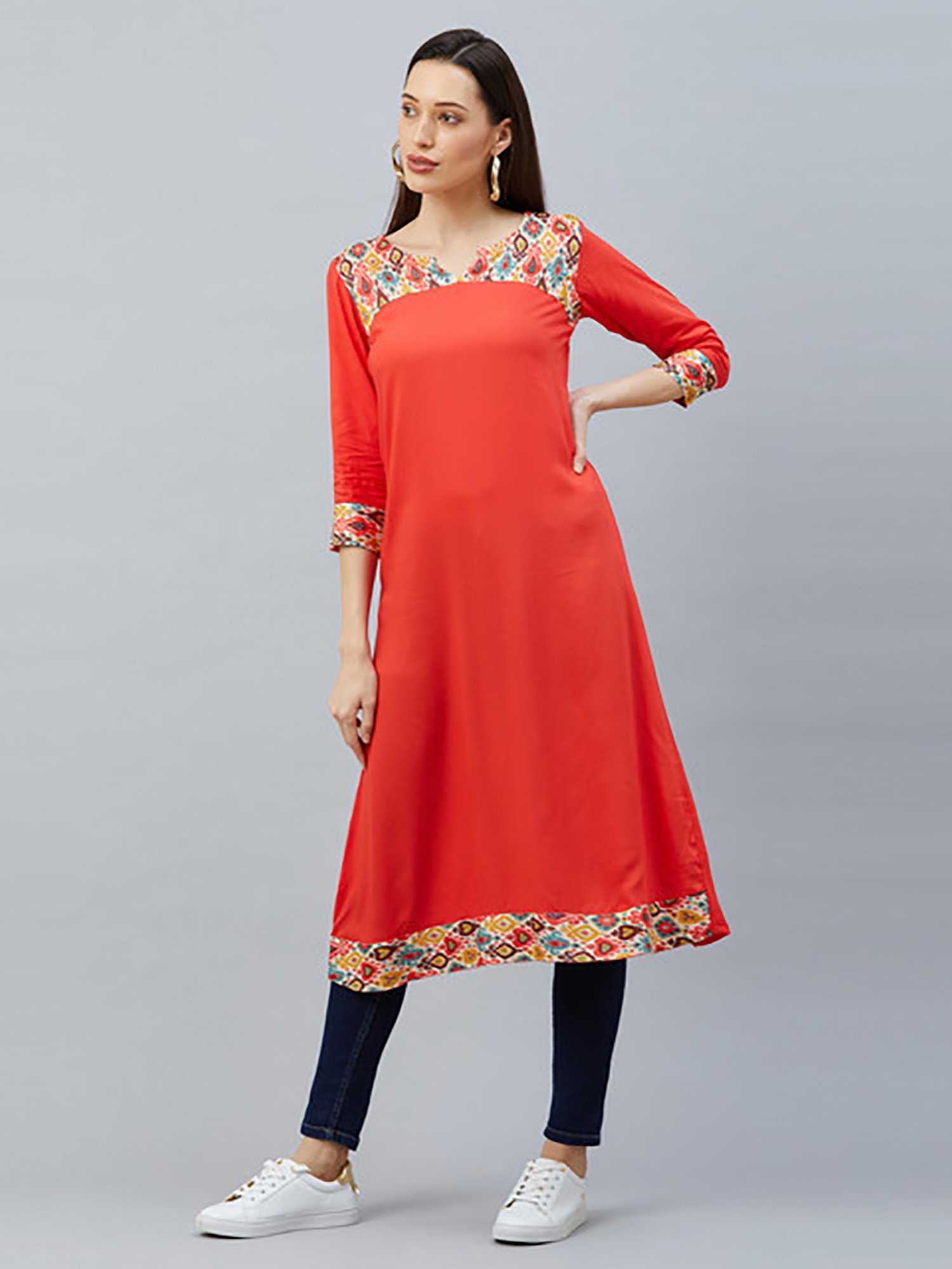 Skylee Orange A Line Kurti