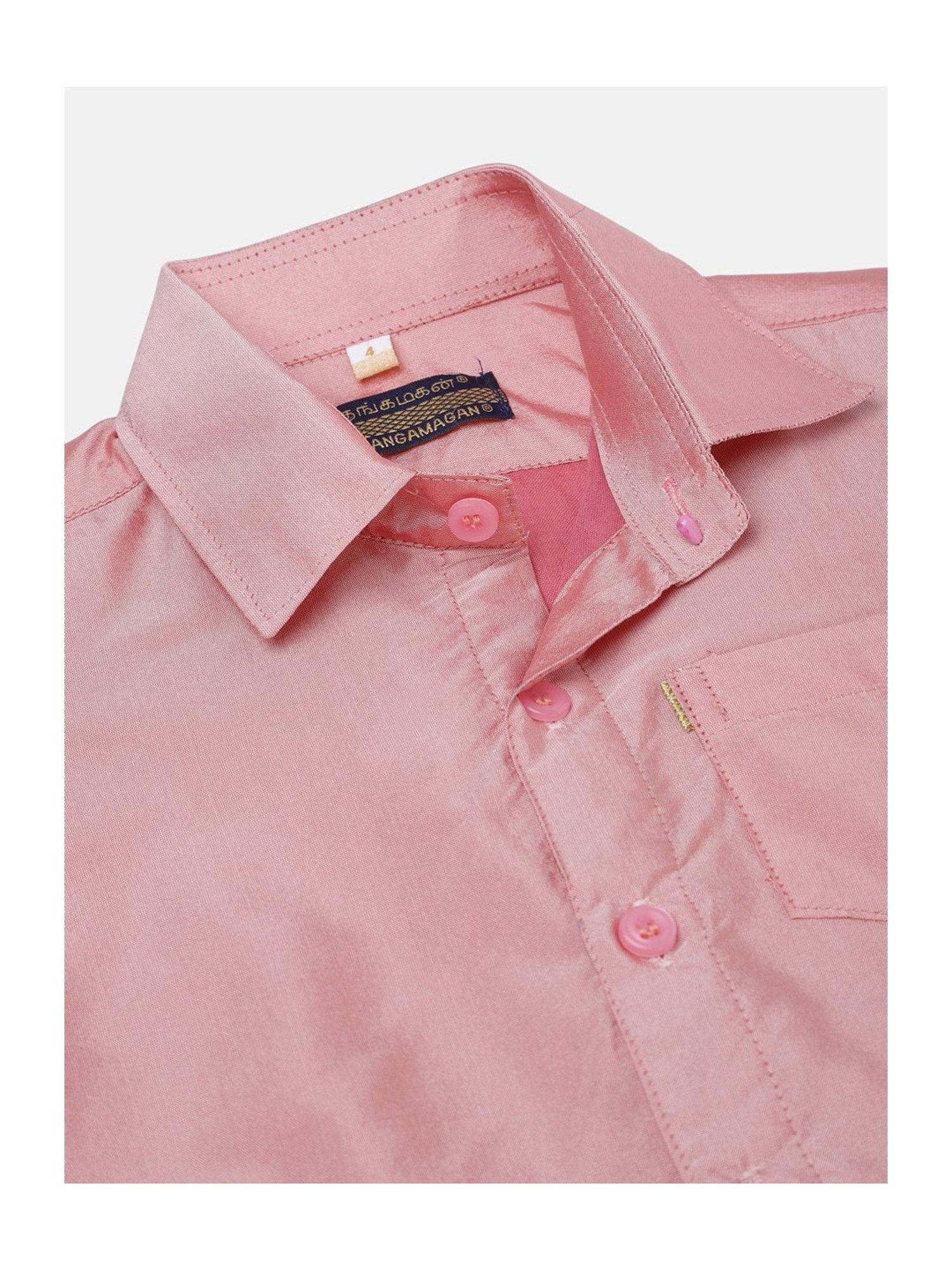 THANGAMAGAN Kids Light Pink & Cream Solid  Shirt,  Dhoti,  Towel With  Freebies Set