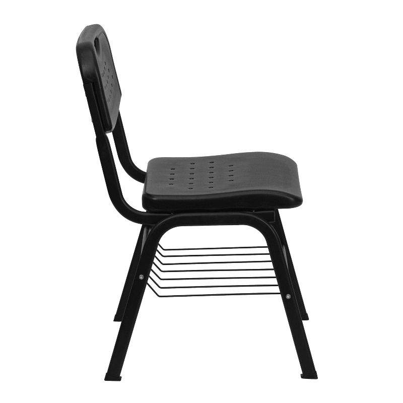 Emma and Oliver Black Plastic Student Classroom Chair with Book Basket
