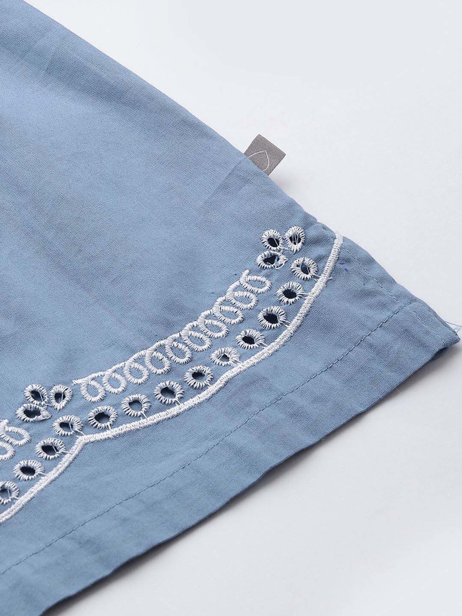 Chemistry Blue Cotton Embroidered Top Pyjama Set