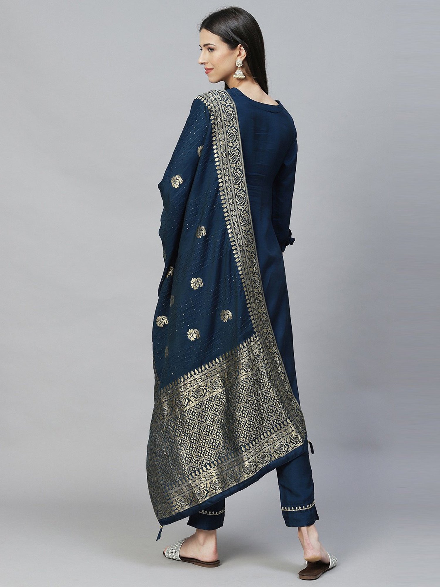 Fashor Blue Embroidered Kurta Pant Set With Dupatta