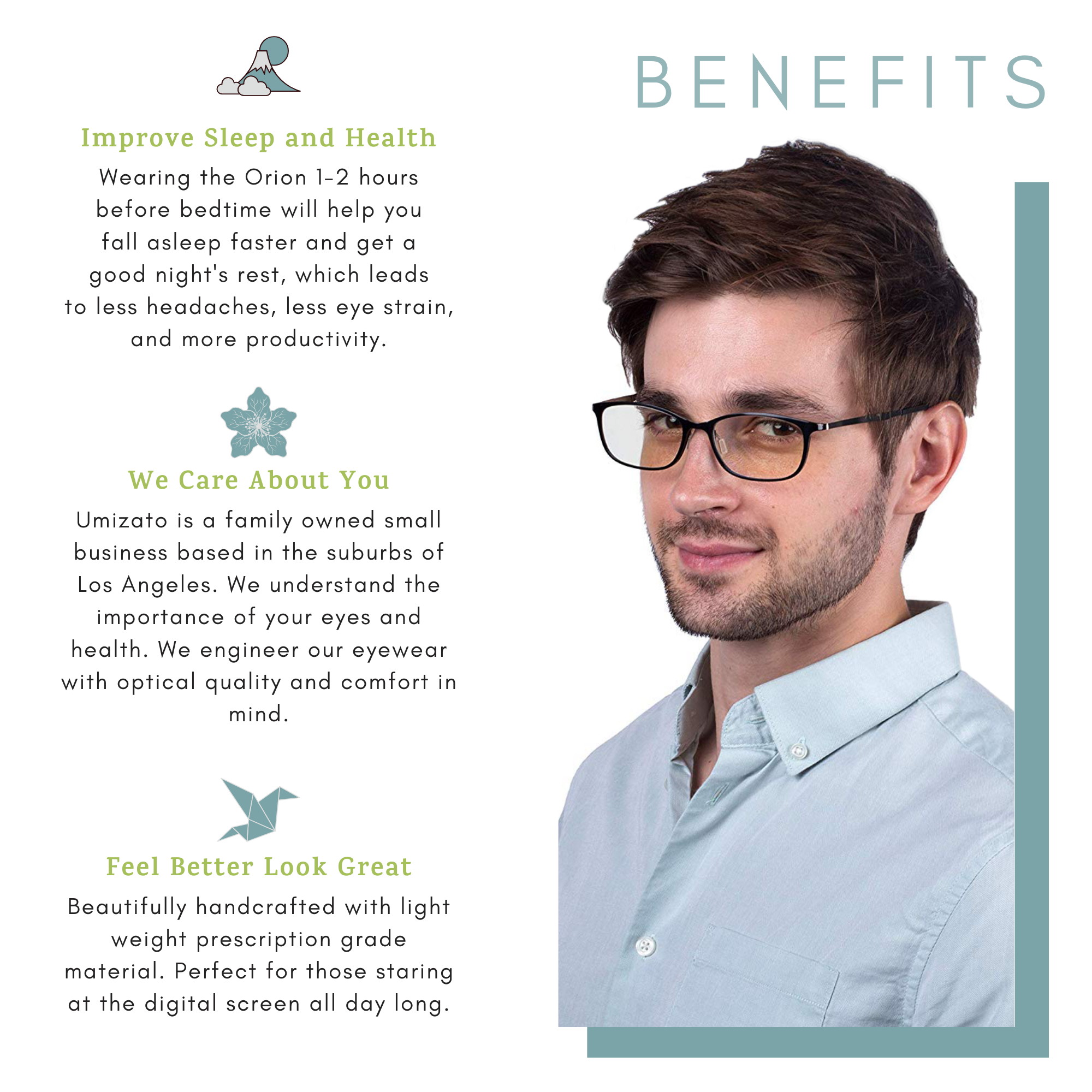 Umizato Super Lightweight Blue Light Blocking Glasses - Computer Gaming for Men Women - Minimalist Design, Anti-Glare UV Filter Blocker, Reduce Eye Strain, Migraine, Light Sensitivity (Orion in Black)