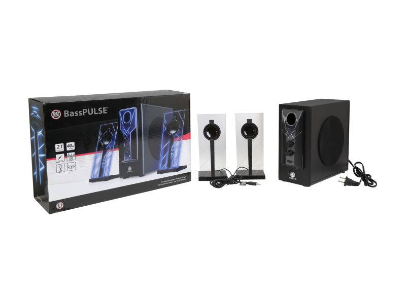 GOgroove BassPULSE Computer Speaker System with Blue LED Glow Lights & Powered Subwoofer - Works with PC, Apple MAC, ASUS, Acer, Alienware, CybertronPC, Dell, HP & More Computers