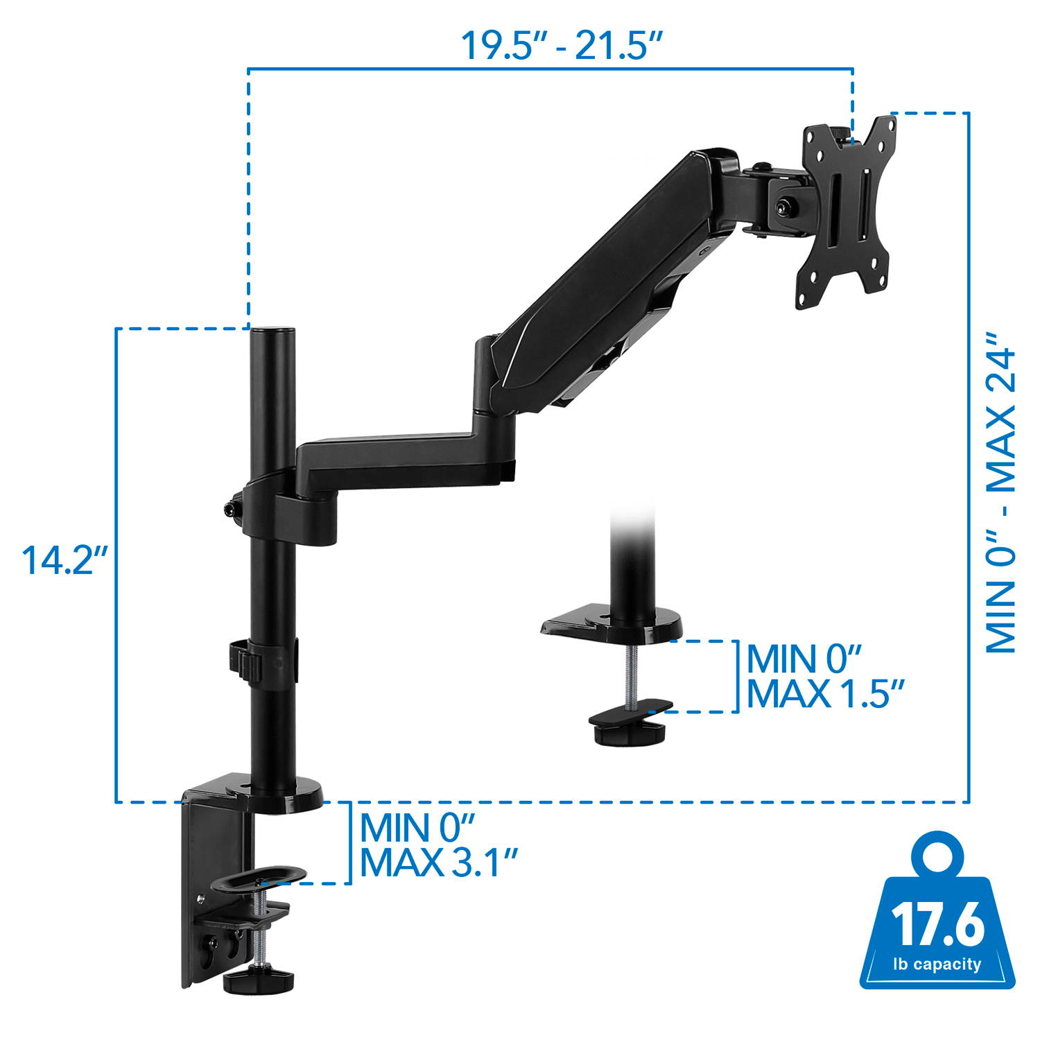 Mount-It! Single Monitor Arm Mount | Full Motion Height Adjustable Gas Spring Arm | Fits 19-32 Inch Screens