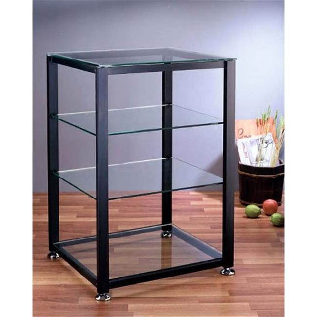 VTI Manufacturing EGR404B 4 Black Poles 4 Clear Glass Shelves AV Stand