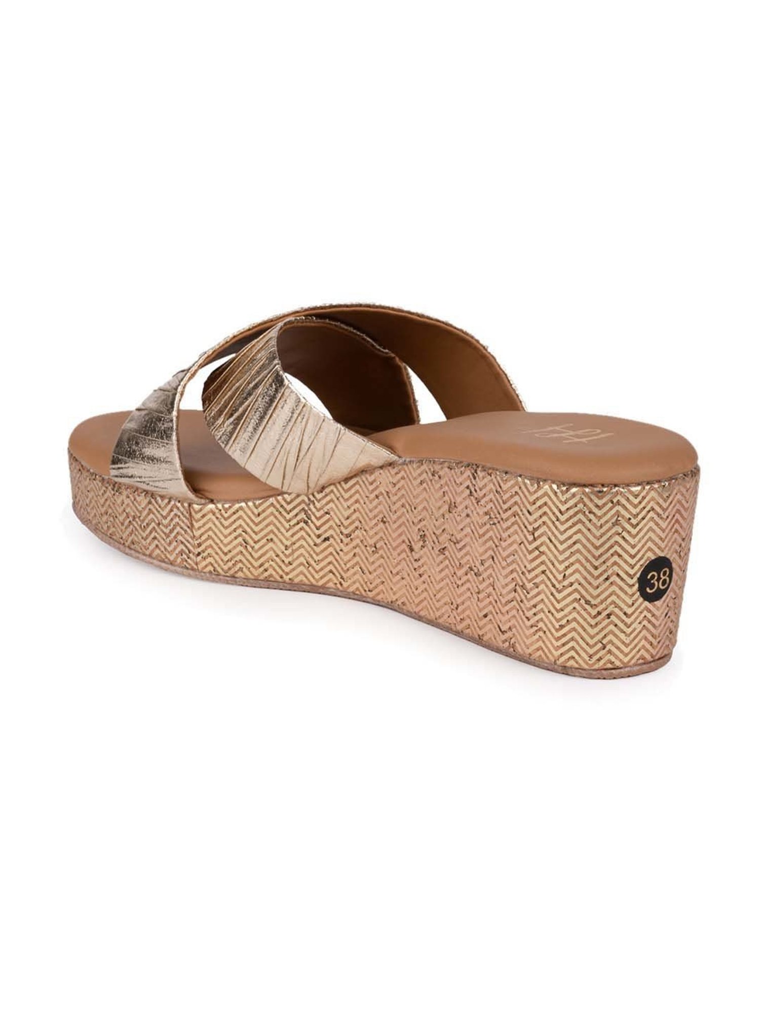 Hydes N Hues Women's Gold Cross Strap Wedges