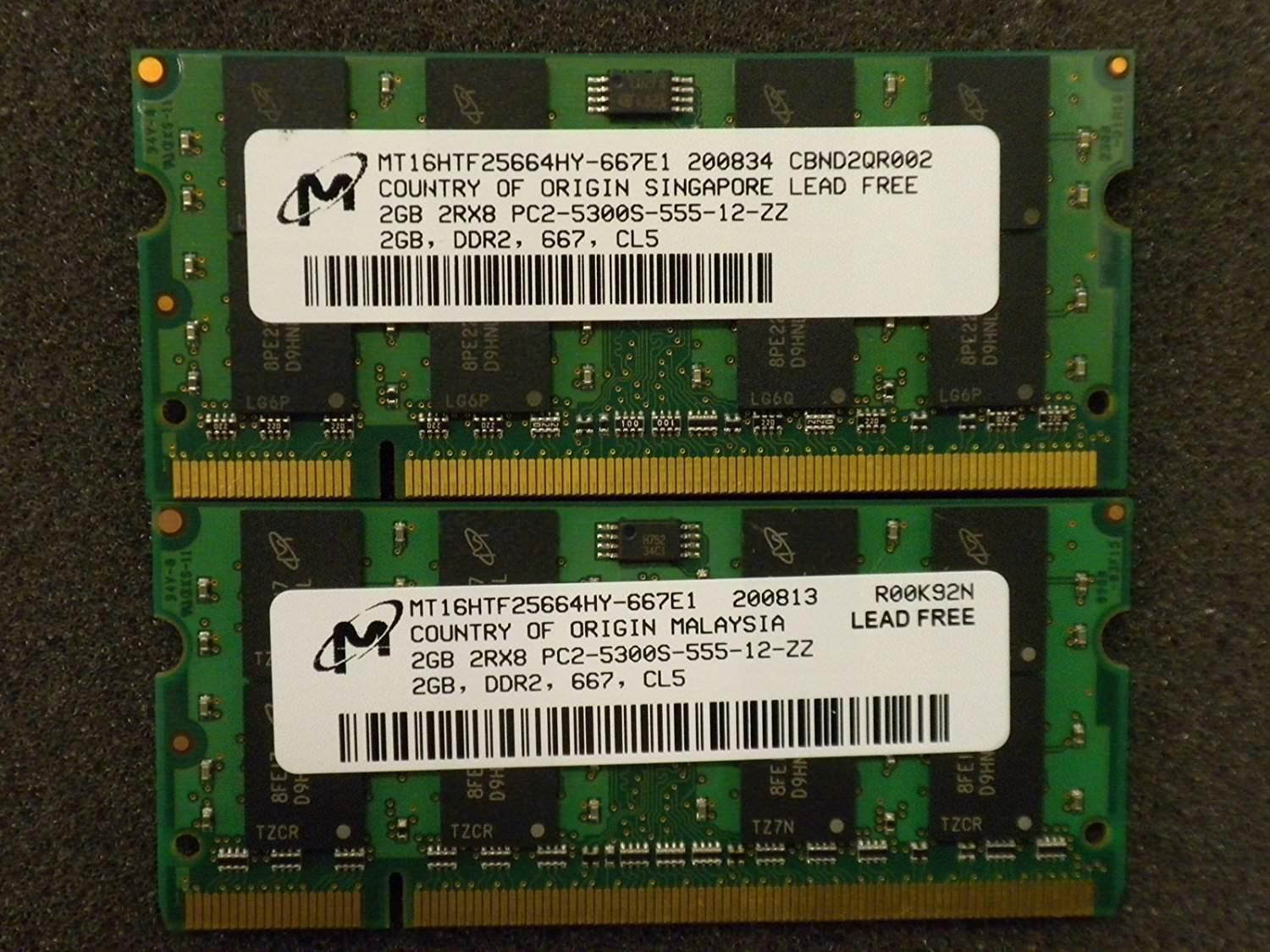 4GB 2x2GB 2Rx8 Non-ECC DDR2 PC2-5300S MT16HTF25664HY-667E1 Laptop Memory