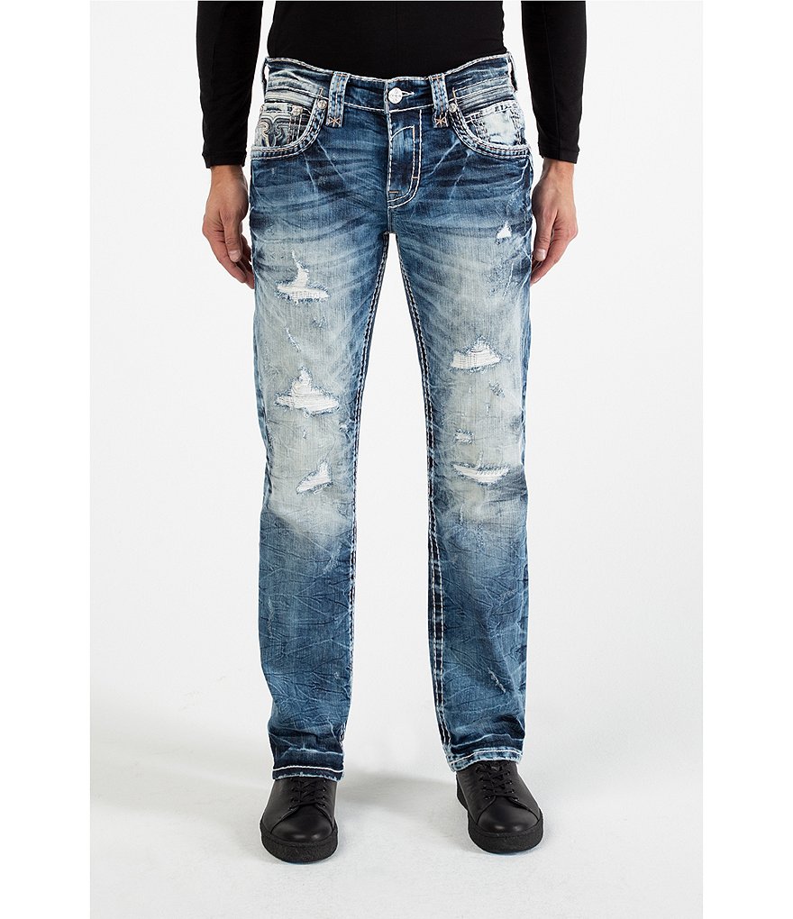 Rock Revival Clyde J201 Straight-Fit Acid-Wash Denim Jeans