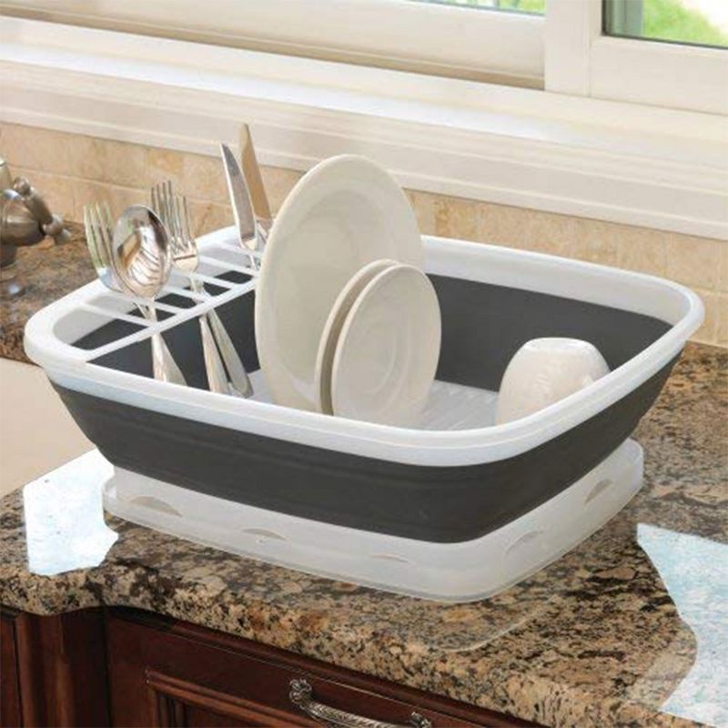 Progressive International CDD-100 Plastic Collapsible Dish Rack with Drain Board
