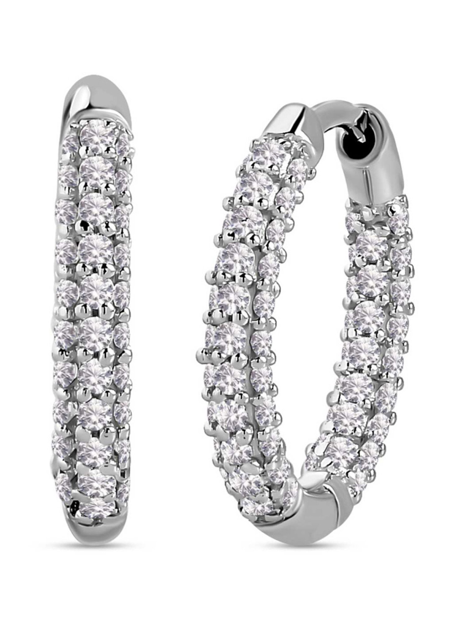 Ornate Jewels 925 Sterling Silver American Diamond Hoop Earrings for Women