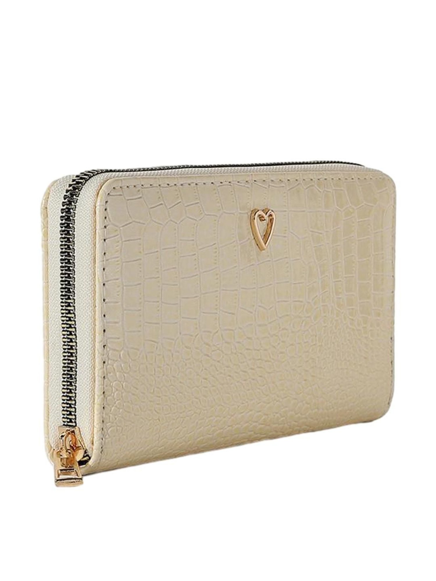 HauteSauce White Textured Zip Around Wallet for Women