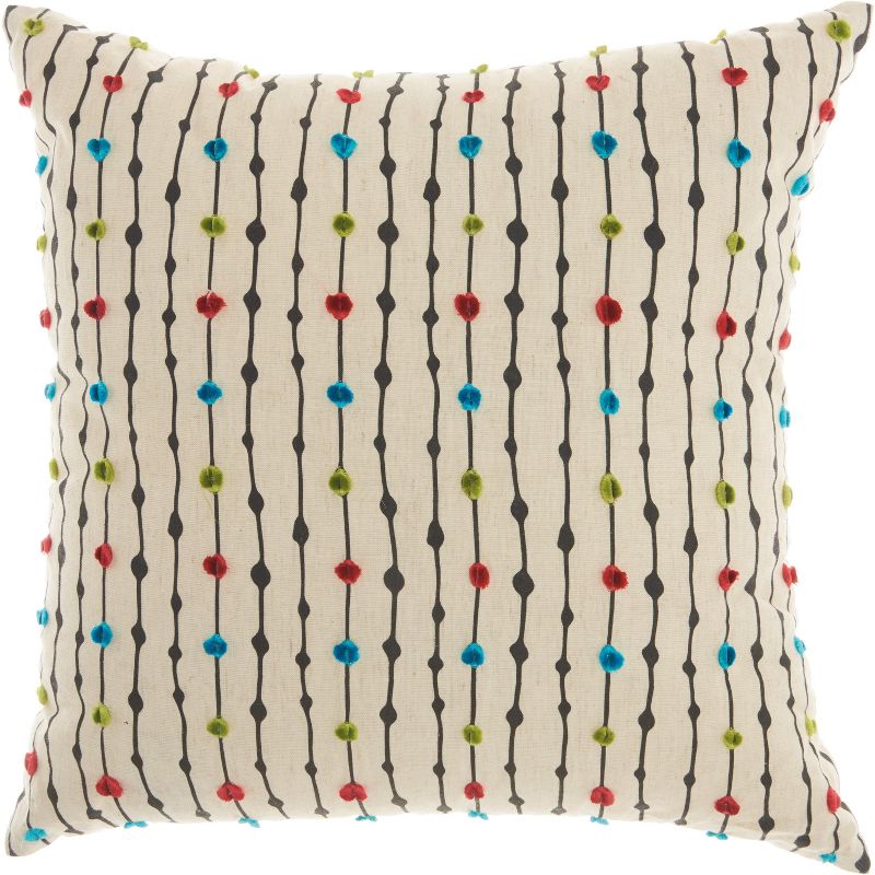 Mina Victory Trendy, Hip, & New Age Embroidered Dots Natural Throw Pillow - 18" x 18"