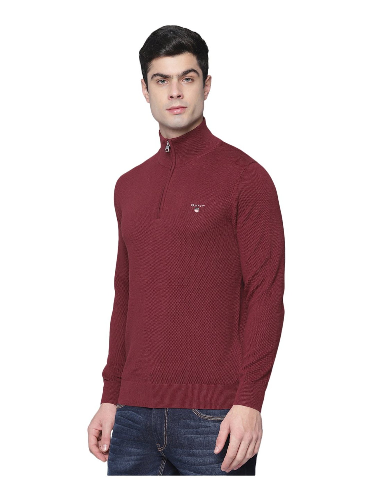 Gant Red Regular Fit Self Pattern Sweater