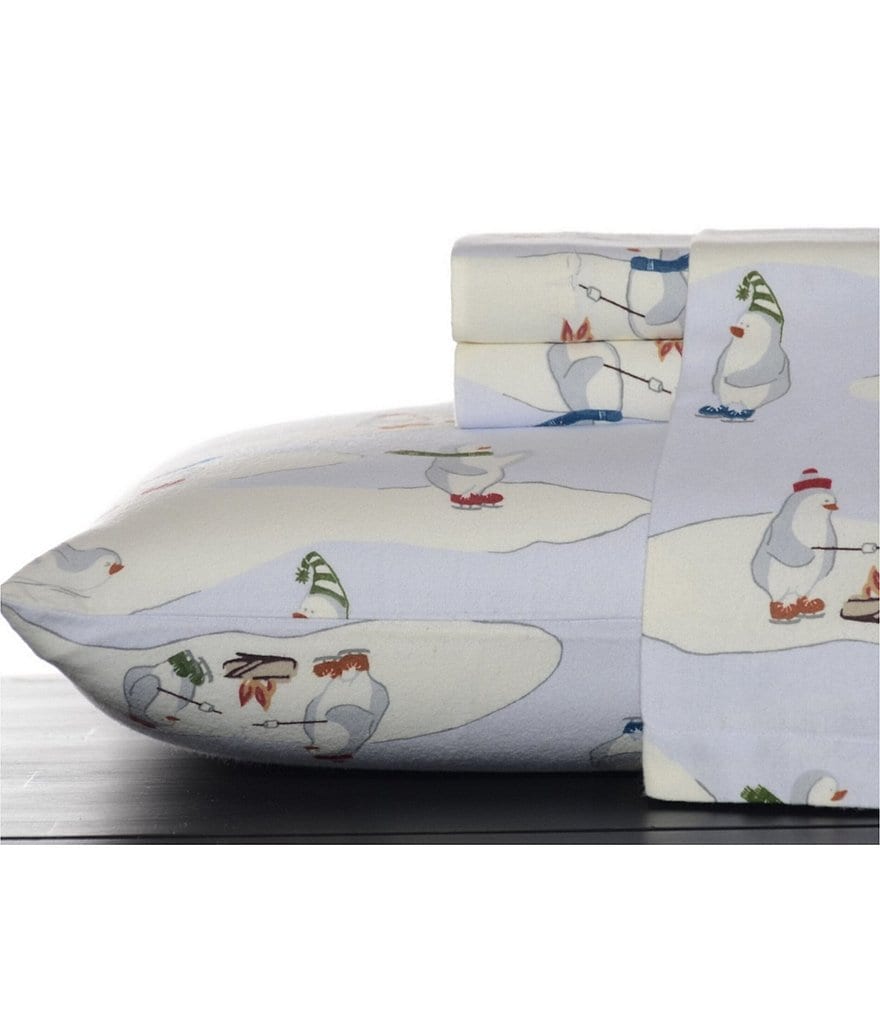Eddie Bauer Skating Penguins Flannel Sheet Set