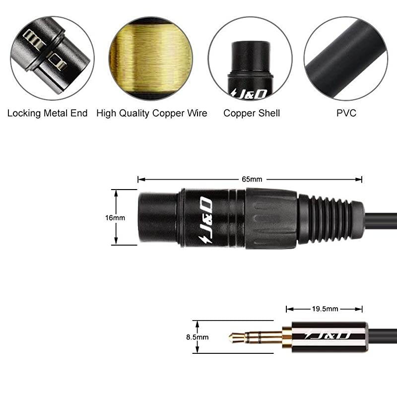 XLR to 3.5mm Microphone Cable, PVC Shelled XLR Female to 3.5mm 1/8 inch TRS Male Balanced Cable XLR to TRS 1/8 inch Adapter for DSLR Camera Smartphone Laptop, Computer Recording Device, 3 Feet