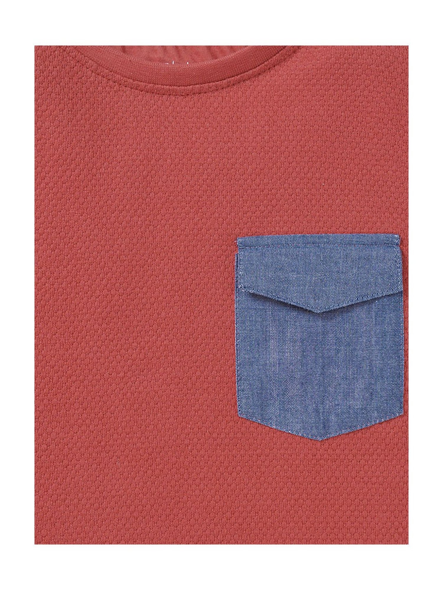 Ed-a-Mamma Kids Red Solid T-Shirt