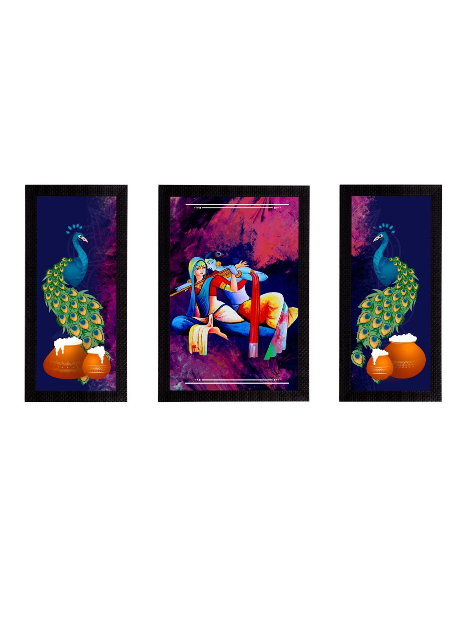 eCraftIndia Set of 3 Lord Krishna Satin Matt Texture UV Art Painting