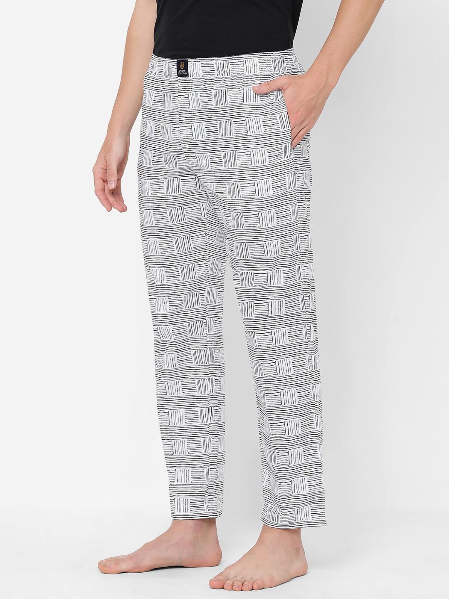 Urban Scottish White Regular Fit Striped Lounge Pants