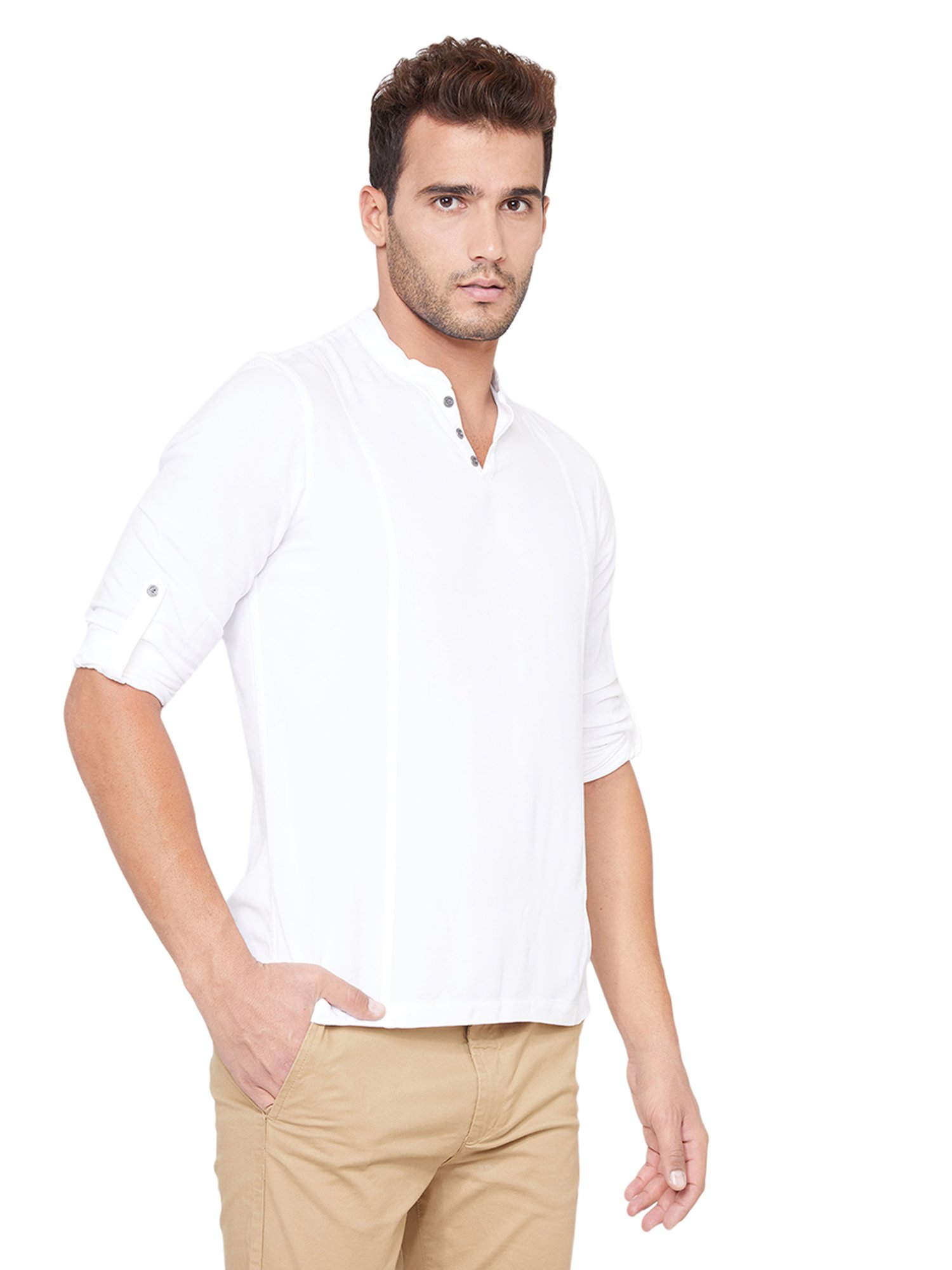 Identiti White Solid Slim Fit Short Kurta