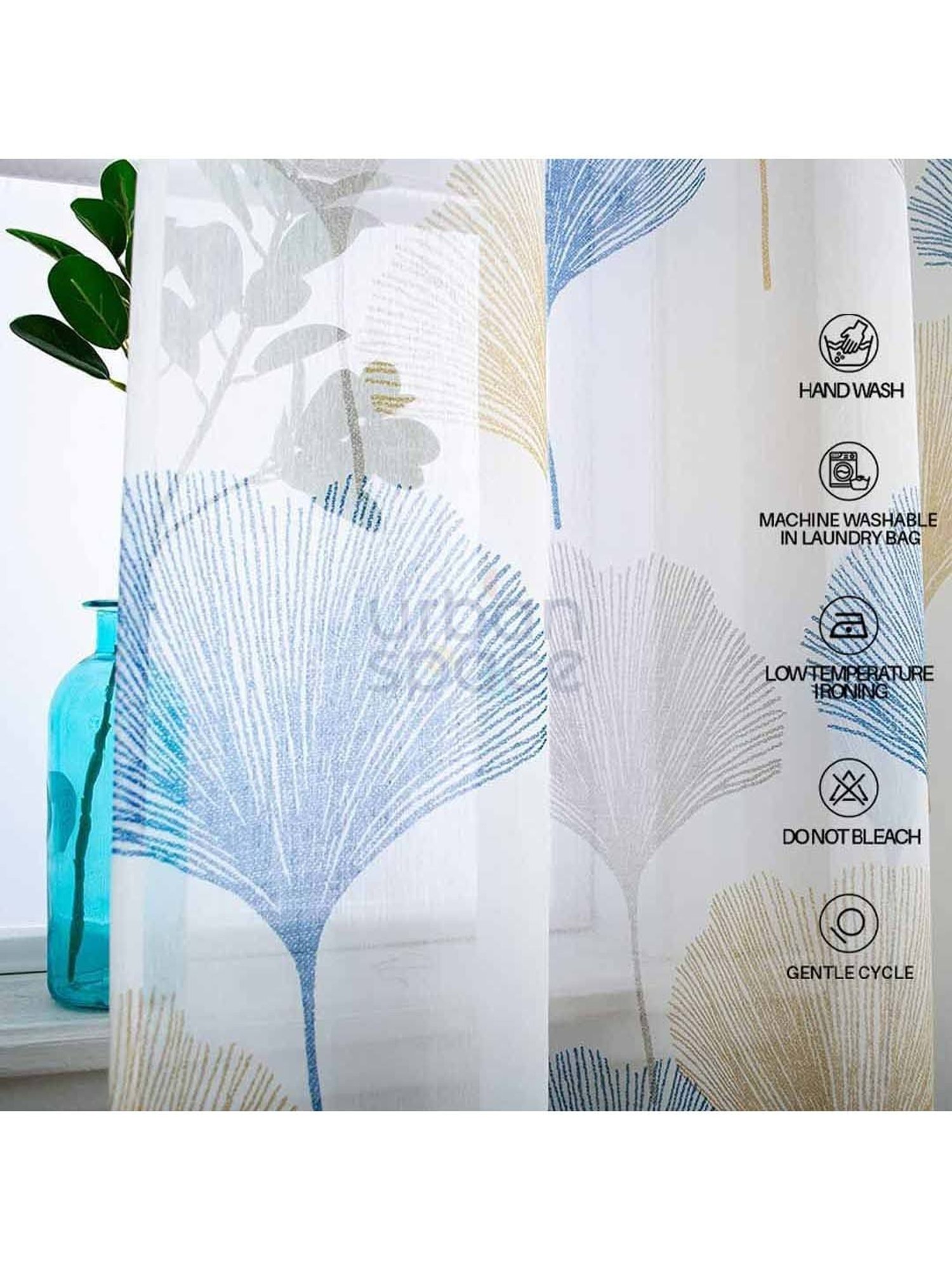 Urban Space Multicolor Polyester Window Curtain With Tieback & Eyelet - Set of 2