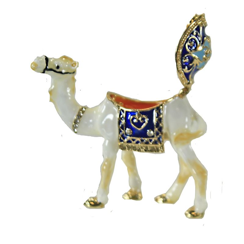 Hinged Trinket Box 2.5" White Camel Box Magnetic Saddle Hump  -  Decorative Figurines