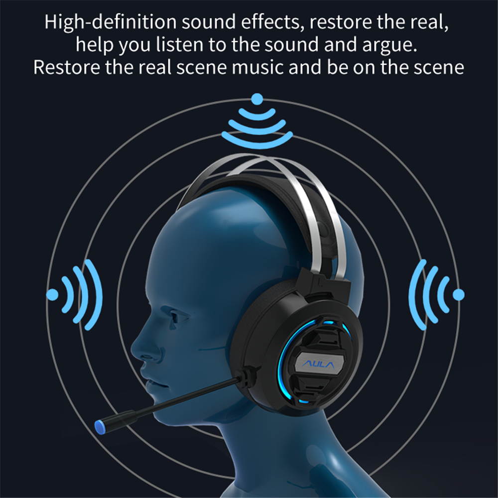 AULA S603 Gaming Headphones Wired Headset Deep Bass Stereo Earphone with Microphone for PC Computer Laptop, 3.5mm Interface