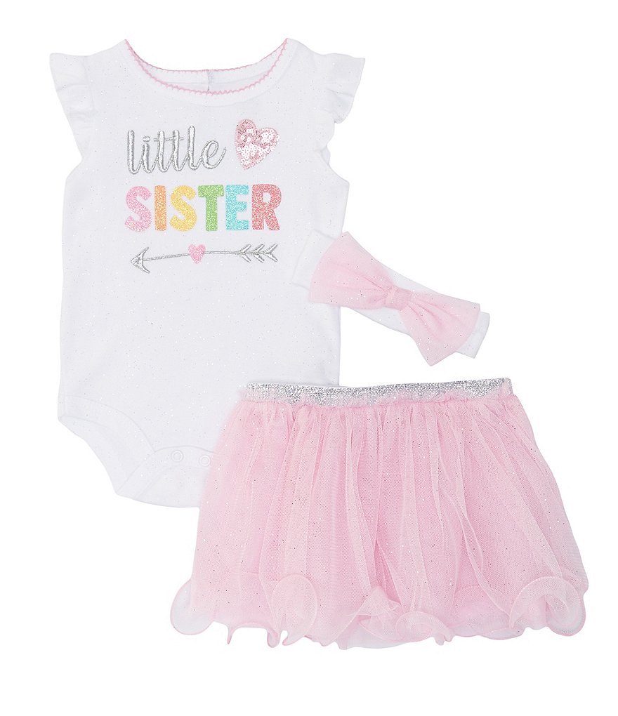 Baby Starters Baby Girls Newborn-6 Months Little Sister Bodysuit, Tutu, & Headband Set