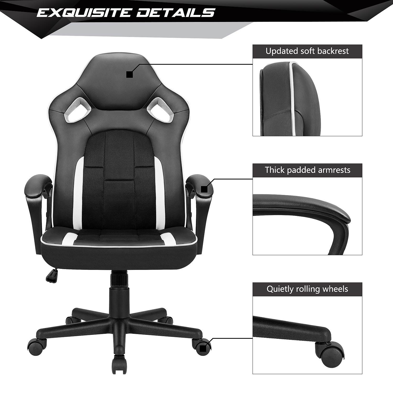 Homall Gaming Chair High-Back PU Leather Office Chair Adjustable Height Racing Style Ergonomic Computer Chair with Lumbar Support (Red)