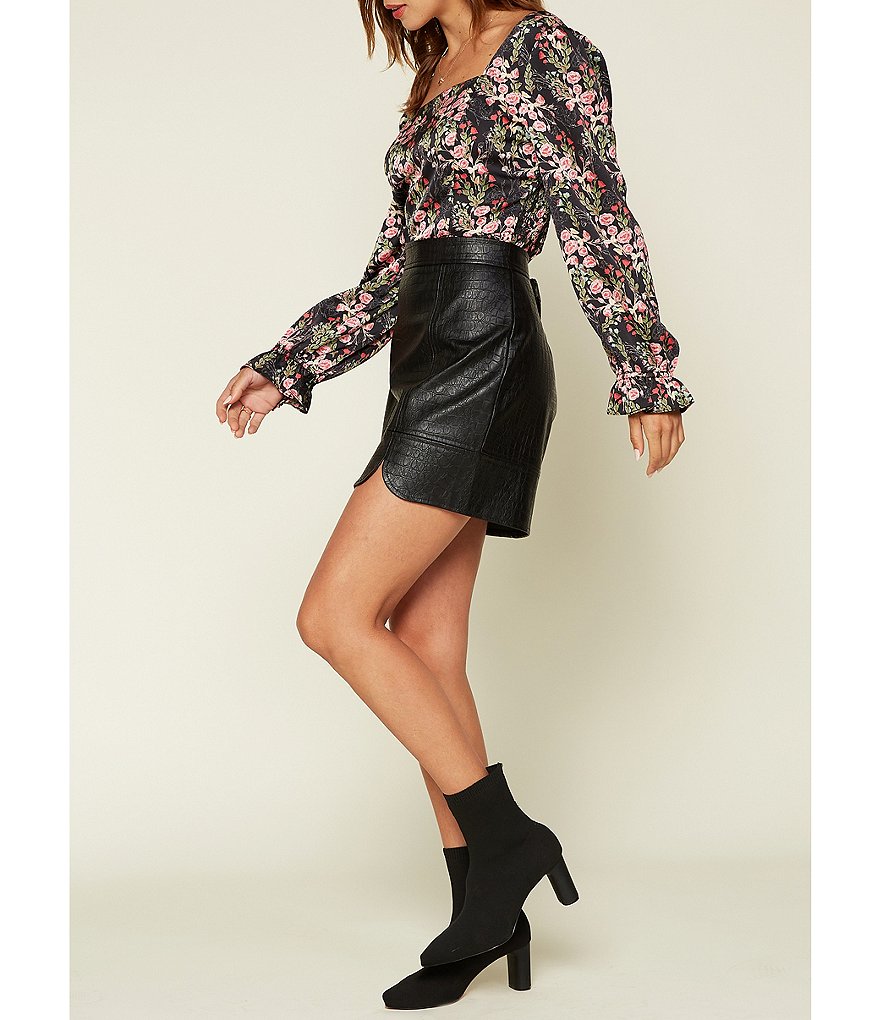 Skies Are Blue Croc Embossed High Rise Vegan Leather Skirt