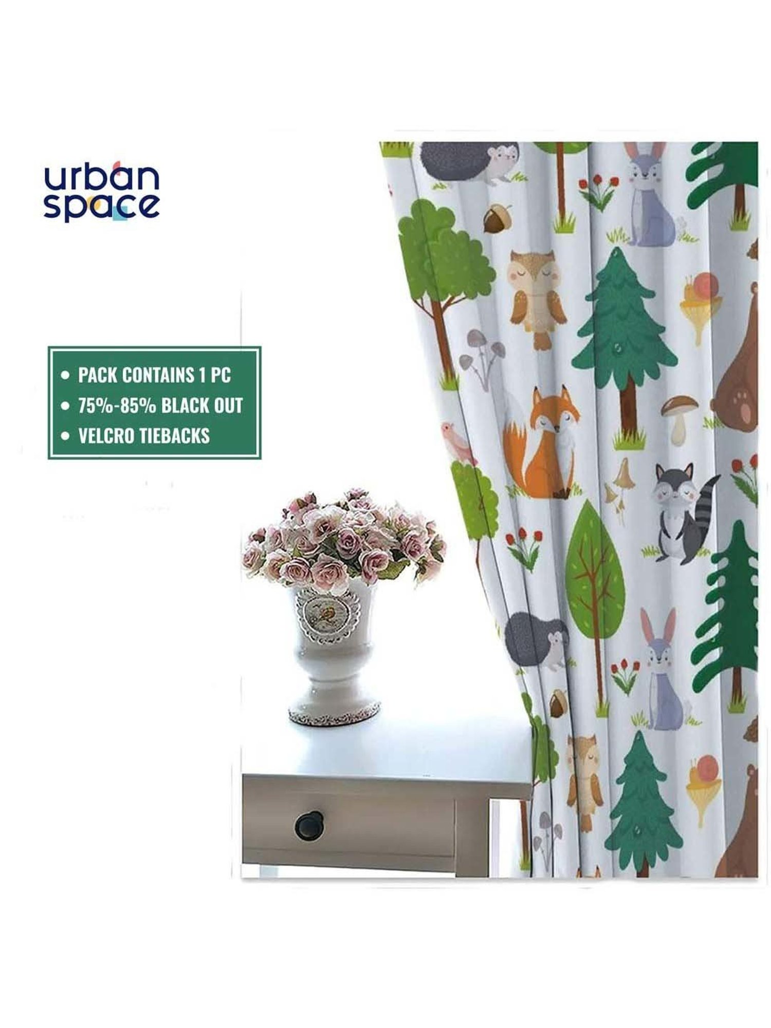 Urban Space Multicolor Polyester Window Curtain With Tieback & Eyelet