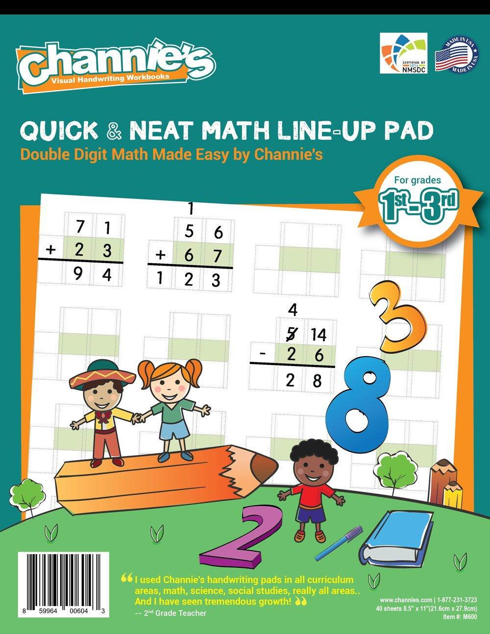 Channie's LR3779 Double Digit Math Lineup Workbook, Improve Math Accuracy for 1st-3rd Grades, White