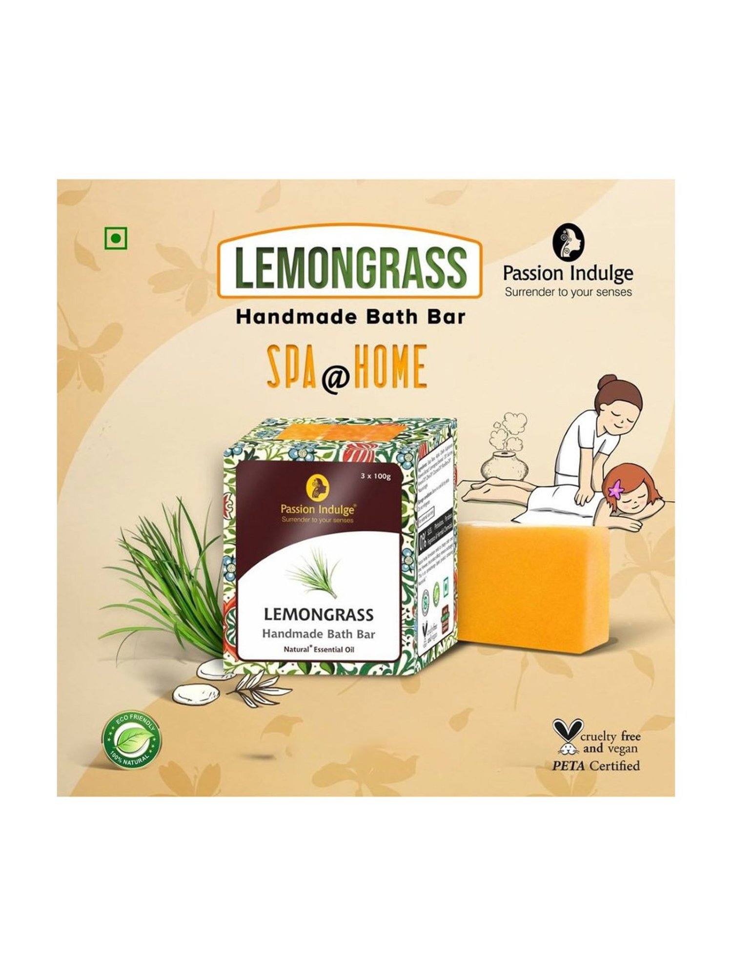 Passion Indulge Natural Handmade Bath Bar Soap Lemongrass - 300 gm (Pack of 3)