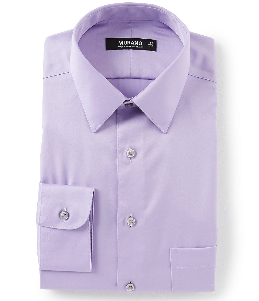 Gold Label Roundtree & Yorke Solid Non-Iron Fitted Point-Collar Dress Shirt with French Cuffs