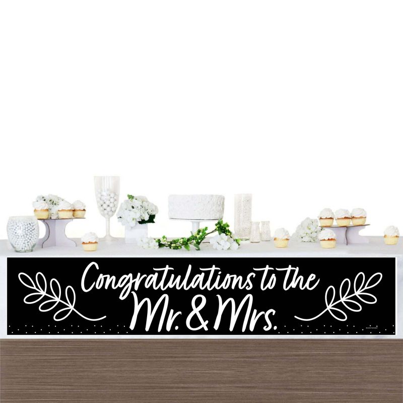 Big Dot of Happiness Mr. and Mrs. - Black and White Wedding or Bridal Shower Decorations Party Banner
