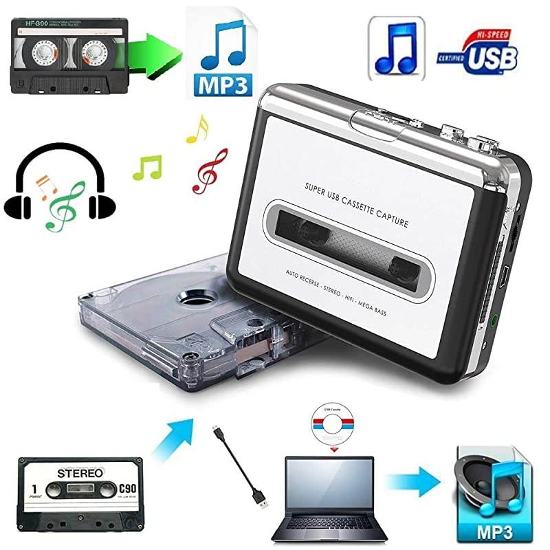 Player-Tape To MP3 CD Converter Via USB,Portable Tape Converter Captures MP3 Audio Music,Convert Walkman Tape To MP3 Format,Compatible with Laptops Mac and Personal
