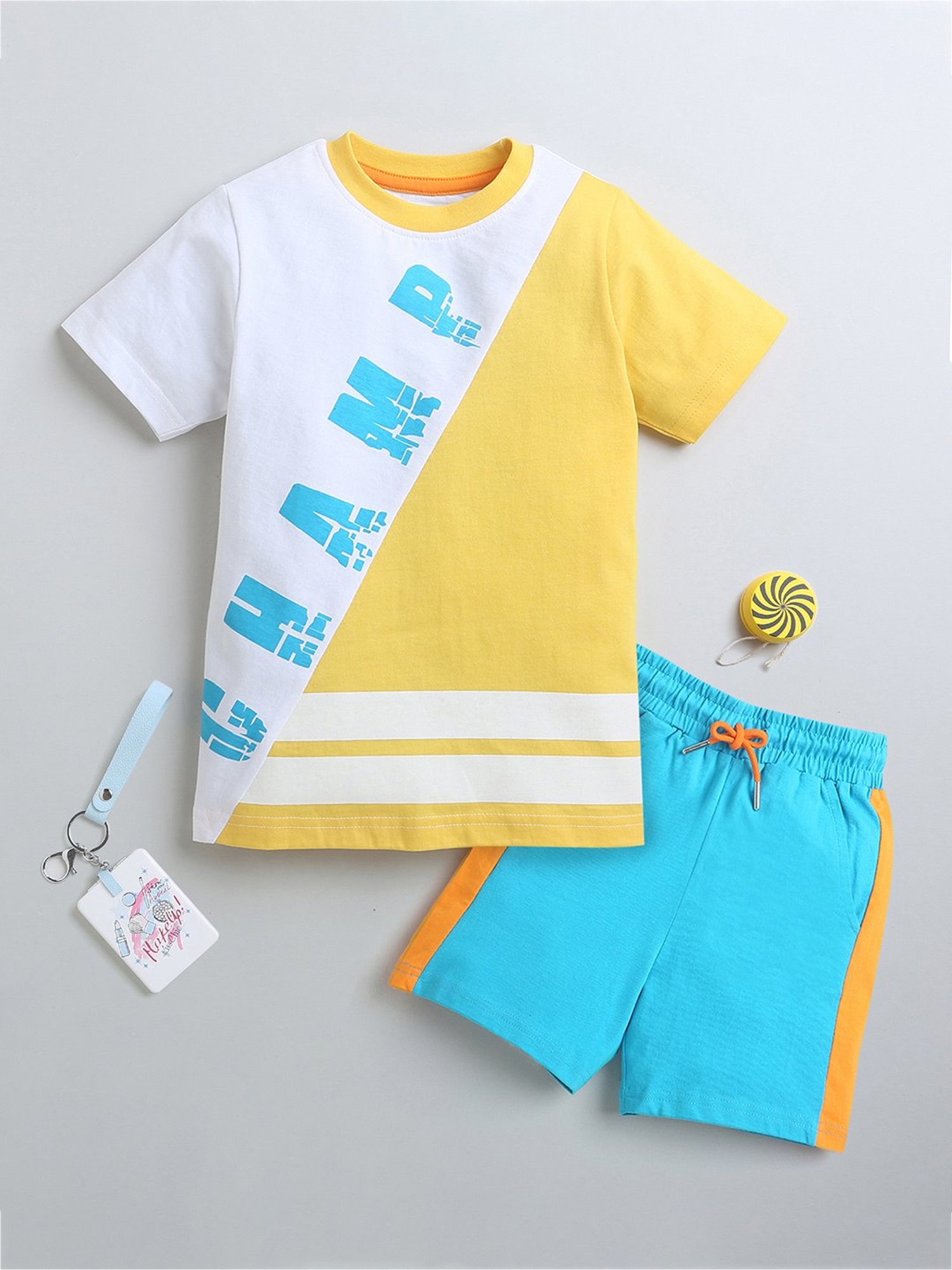 Bumzee Kids Multicolor Color Block T-Shirt with Shorts