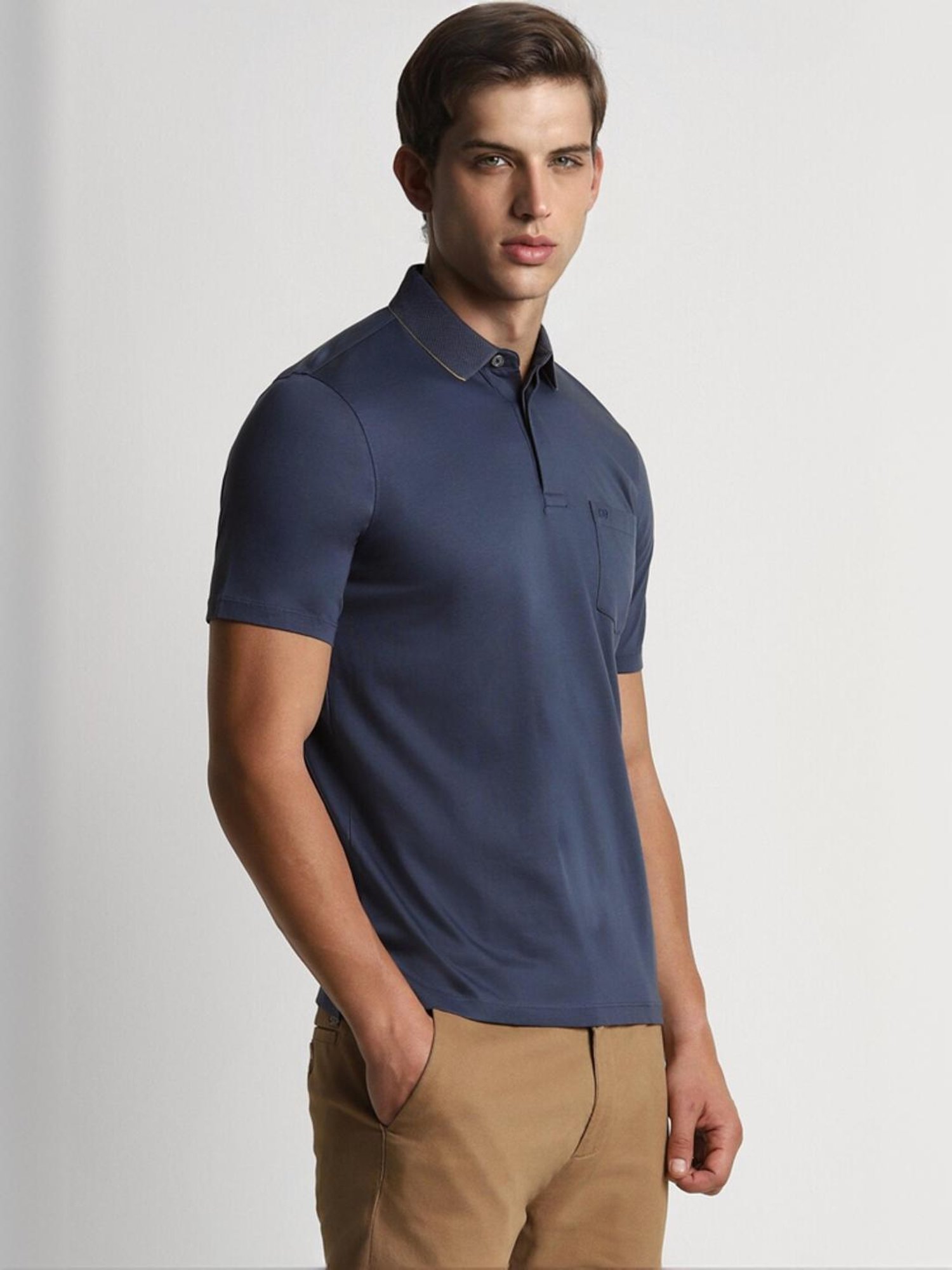 Peter England Navy Cotton Regular Fit Polo T-Shirt