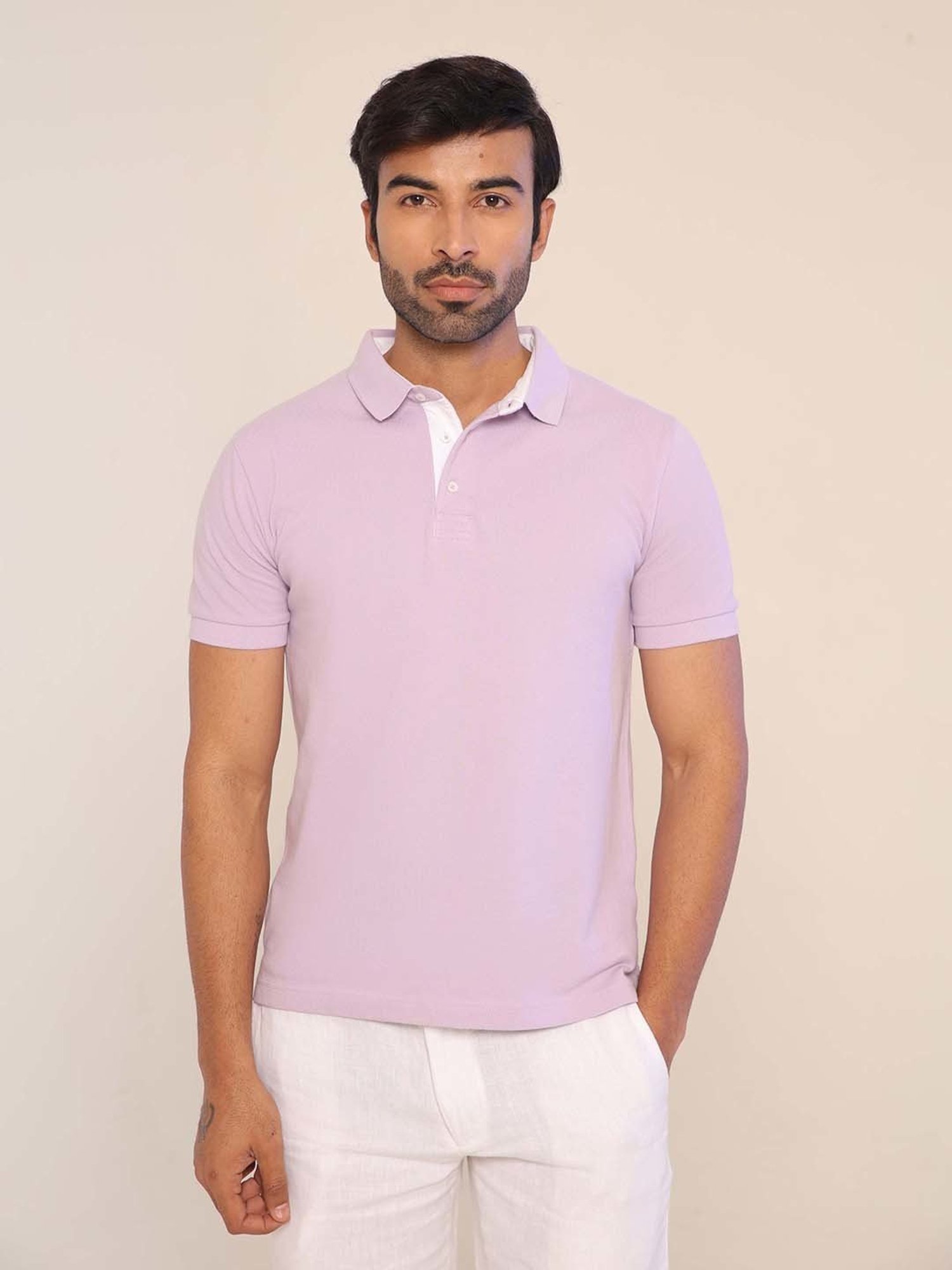 SUBTRACT Lilac Regular Fit Cotton Polo T-Shirt