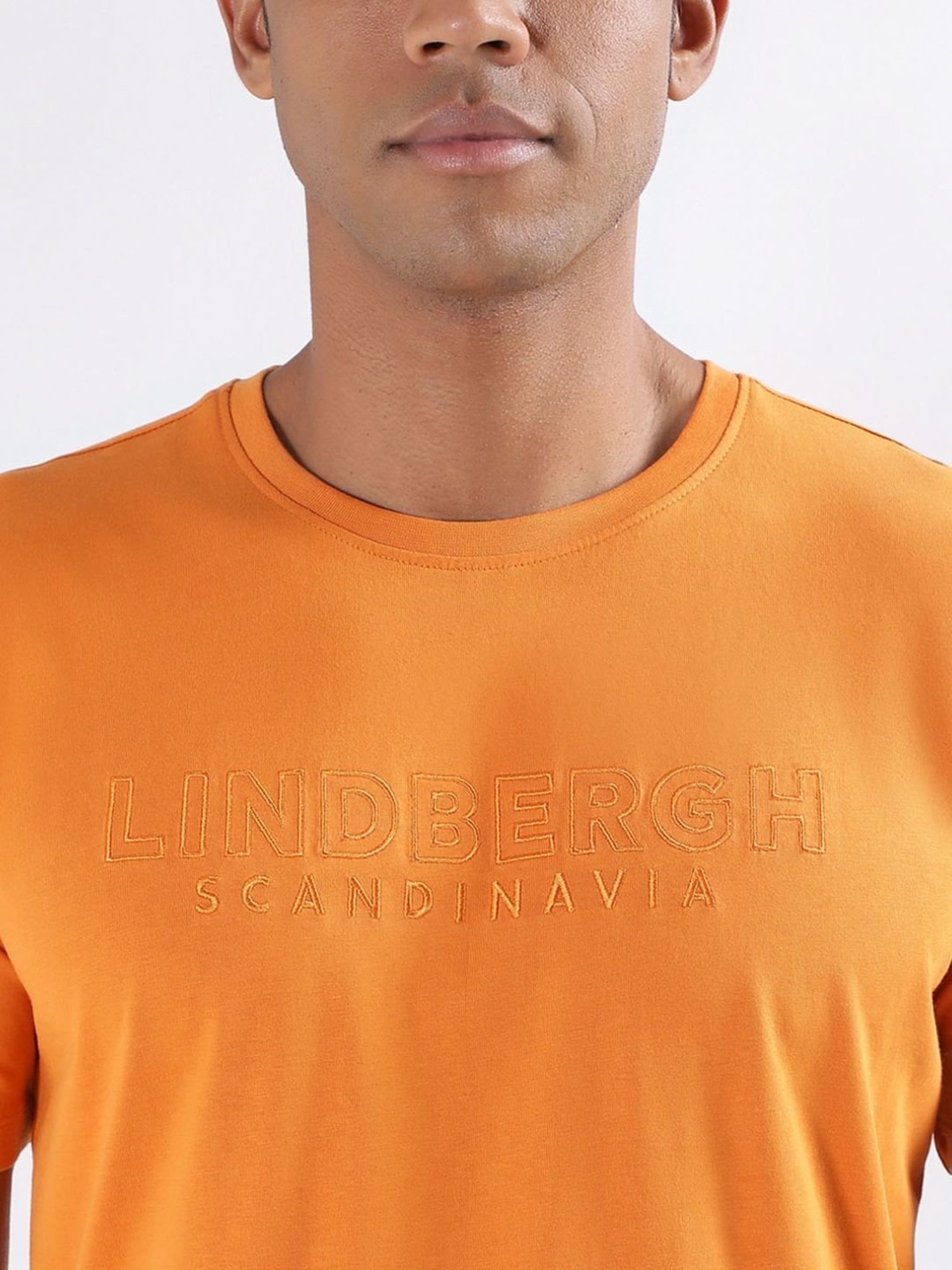 Lindbergh Orange Cotton Regular Fit T-Shirt