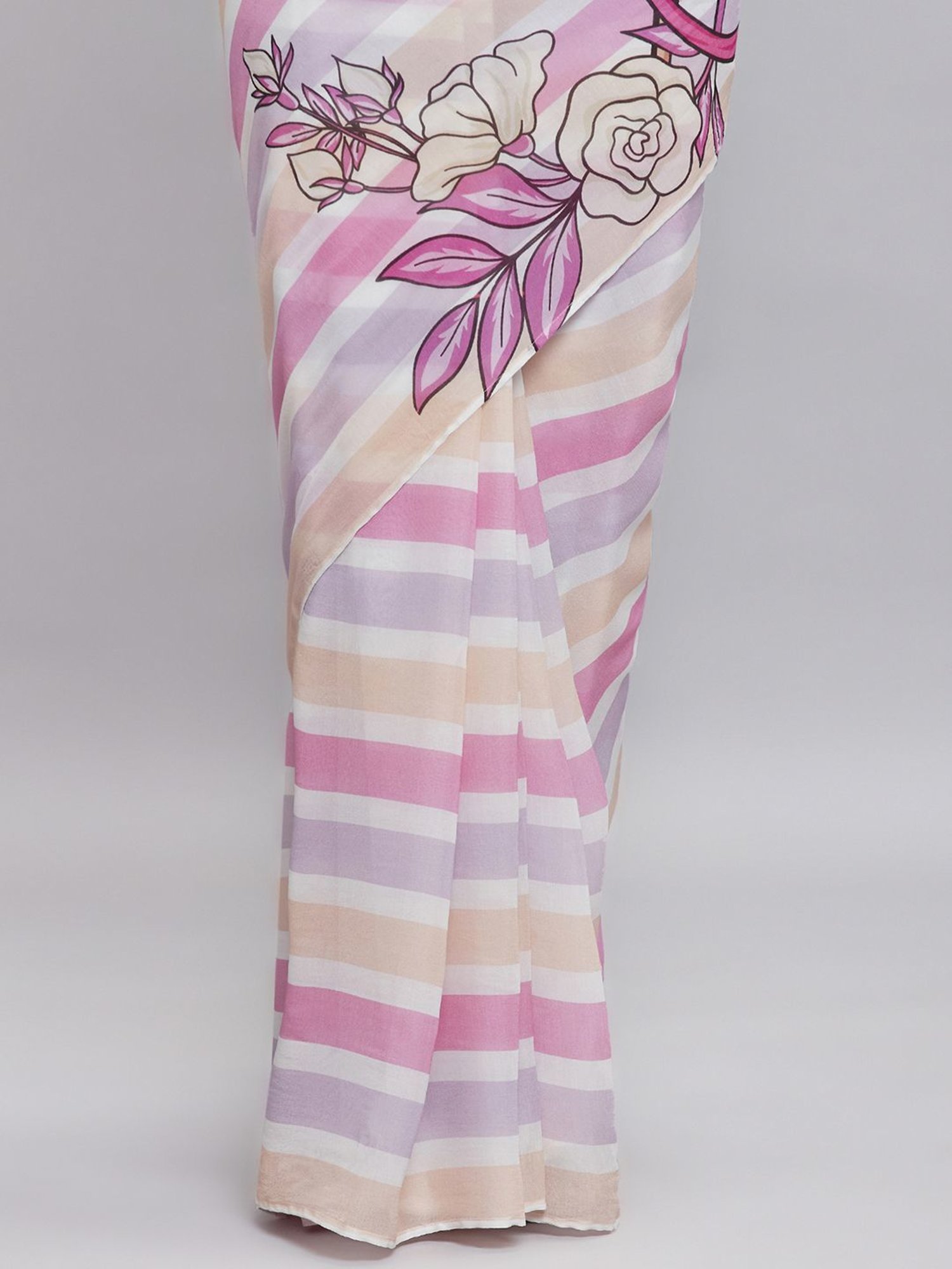 navyasa by liva Pink Rose Printed Saree With Unstitched Blouse