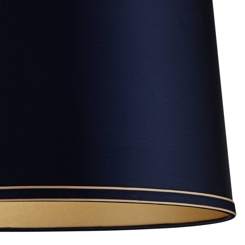 Springcrest Navy Blue Medium Drum Lamp Shade with Navy and Gold Trim 14" Top x 16" Bottom x 11" High (Spider) Replacement with Harp and Finial