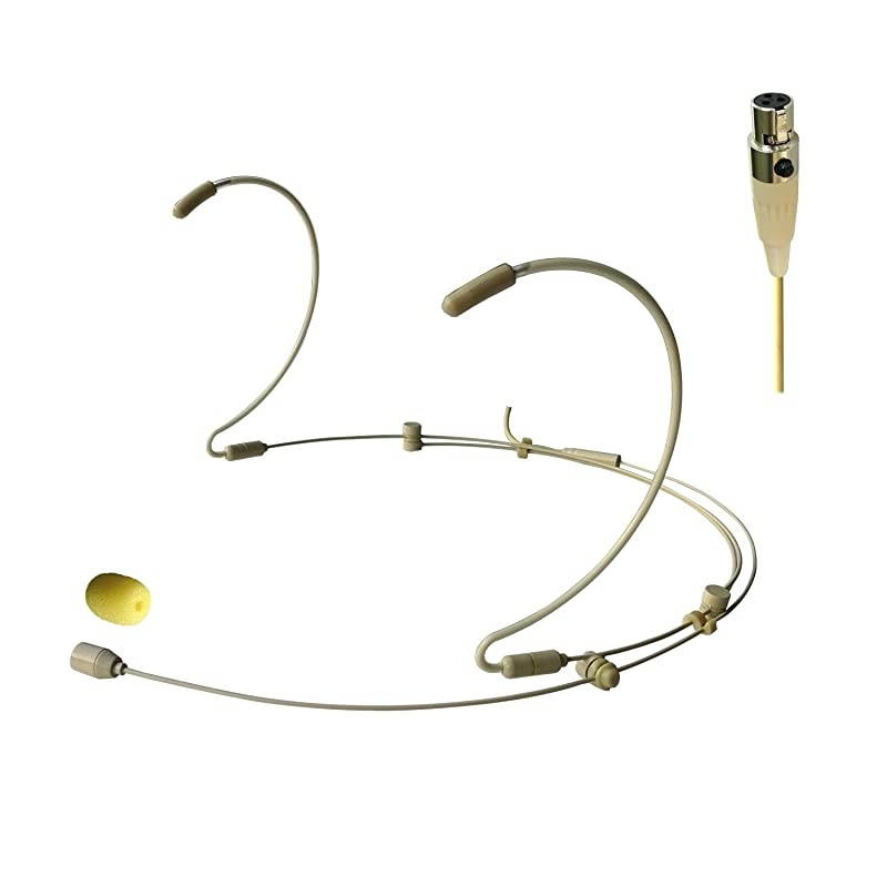 Ear Hook Microphone,  HS-52S2-L5A Double Ear Telescopic Skin Color Head-Worn Mini Mic, Light and Invisible, Suitable for Show, Conference, Teachers (3.5mm Plug for AKG Transmitter/Wireless Mi