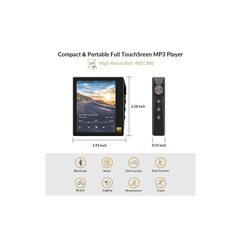 AP80 High Resolution Lossless MP3 Music Player with LDAC/aptX/FLAC/Hi-Res Audio/FM Radio, Hi-Fi Bluetooth Audio Player with Full Touch Screen (Black)