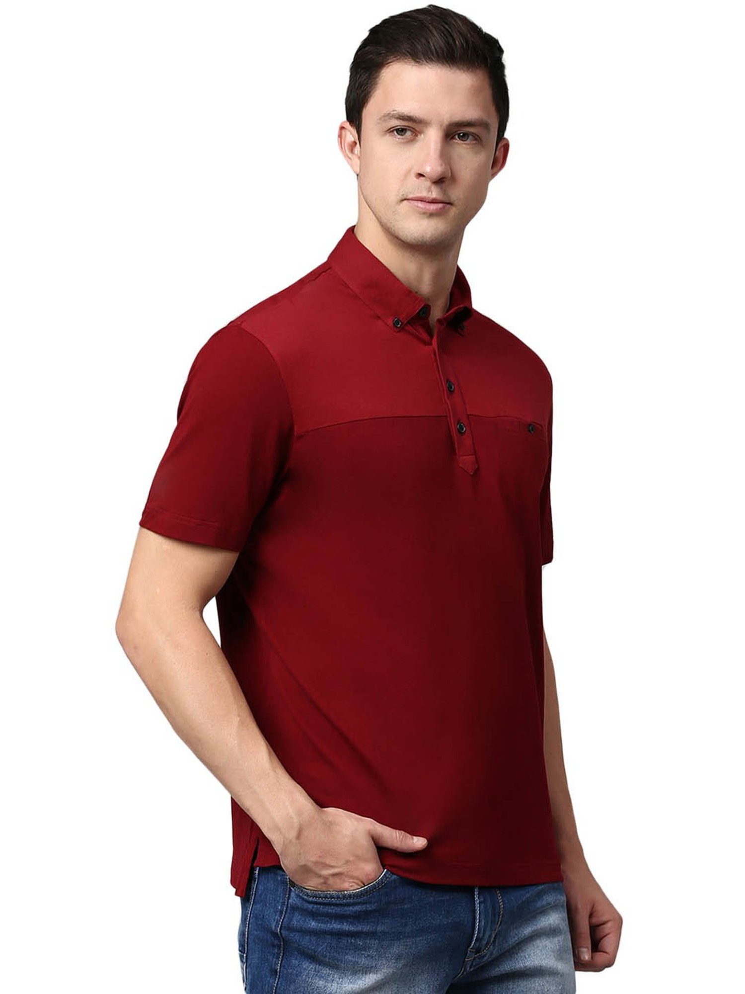 Slowave Red Cotton Regular Fit Polo T-Shirt