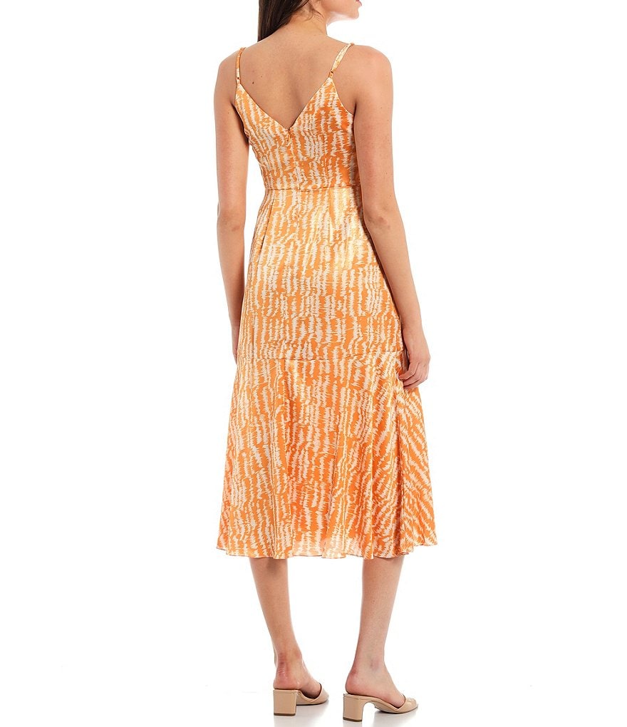 Aidan Aidan Mattox Satin V-Neck Sleeveless Animal Print Midi Dress