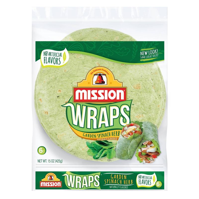 Mission Large Garden Spinach & Herb Wrap Tortillas - 15oz/6ct