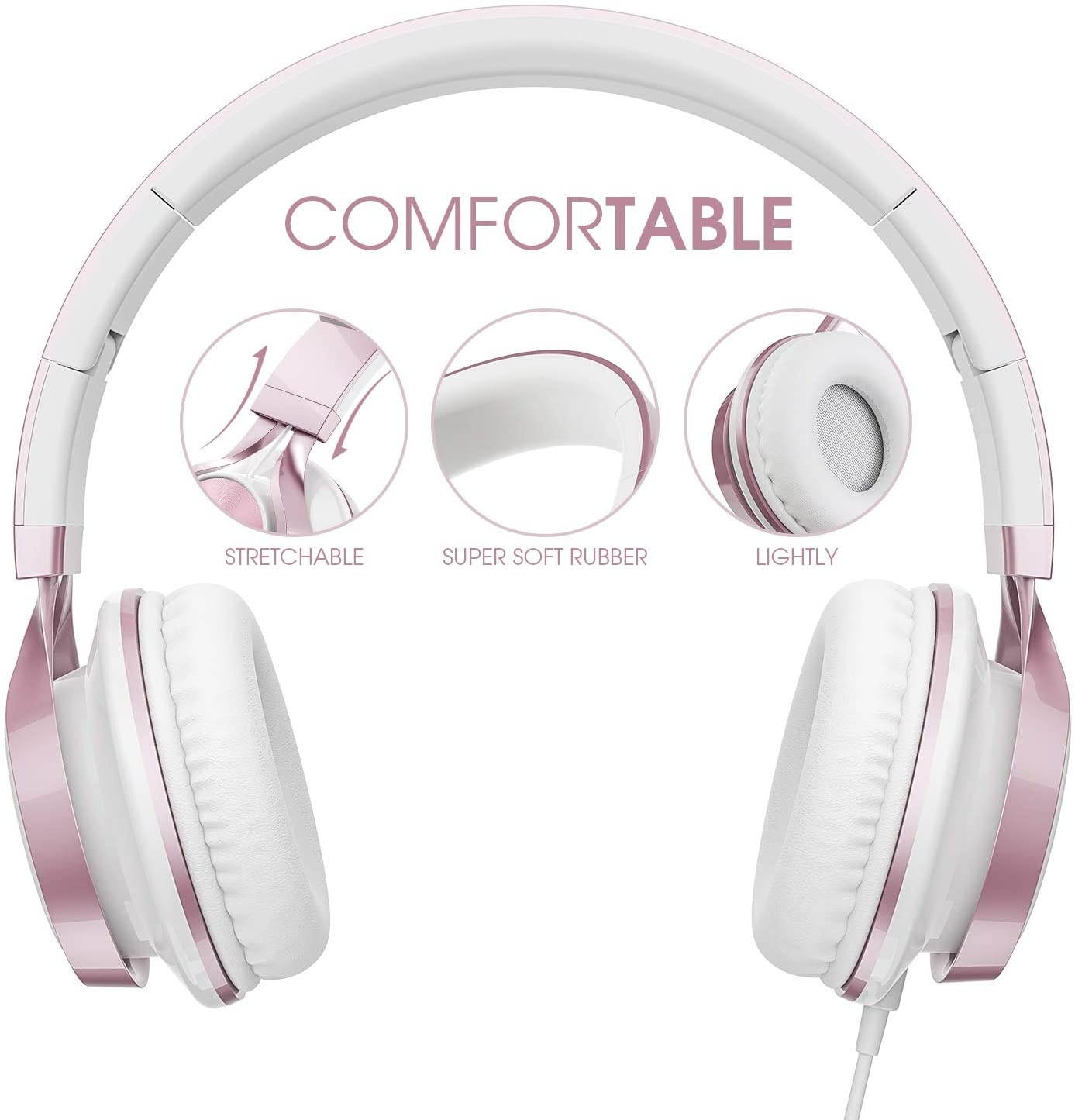 AILIHEN C8 Headphones with Microphone and Volume Control Folding Lightweight Headset for Cellphones Tablets Smartphones Laptop Computer PC Mp3/4 (Rose Gold)